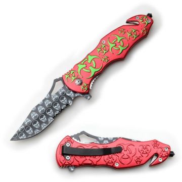 Zombie Hunter Rescue Style Action Assist Knife 4.75" Red